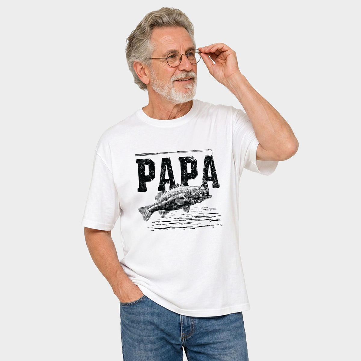 Papa Fishing Distressed - Men's Garment Dyed Graphic T-Shirt