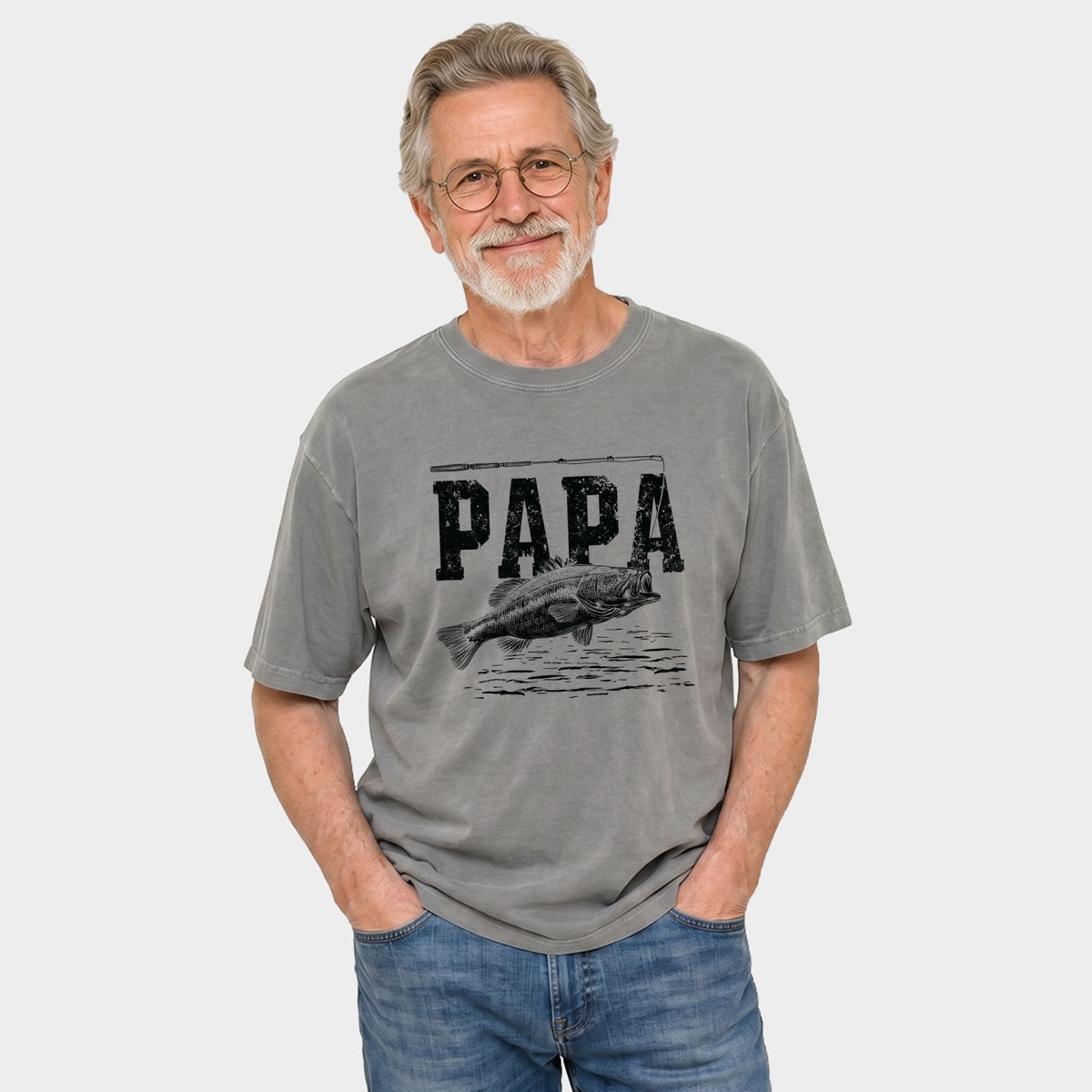 Papa Fishing Distressed - Men's Garment Dyed Graphic T-Shirt