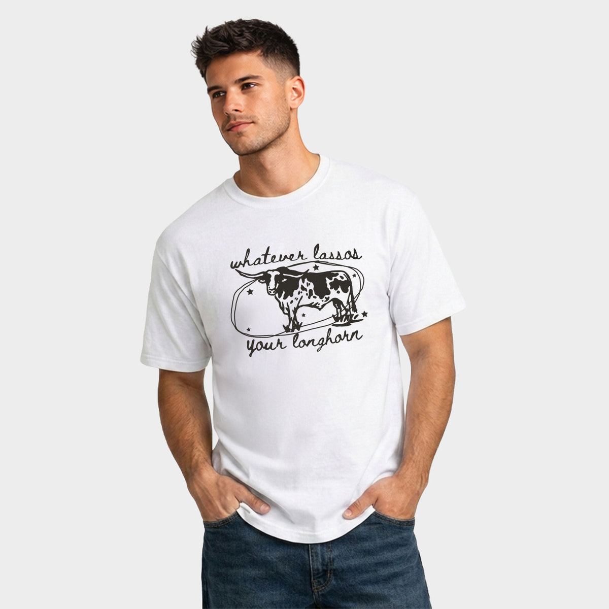 Whatever Lassos Your Longhorn - Men's Garment Dyed Graphic T-Shirt