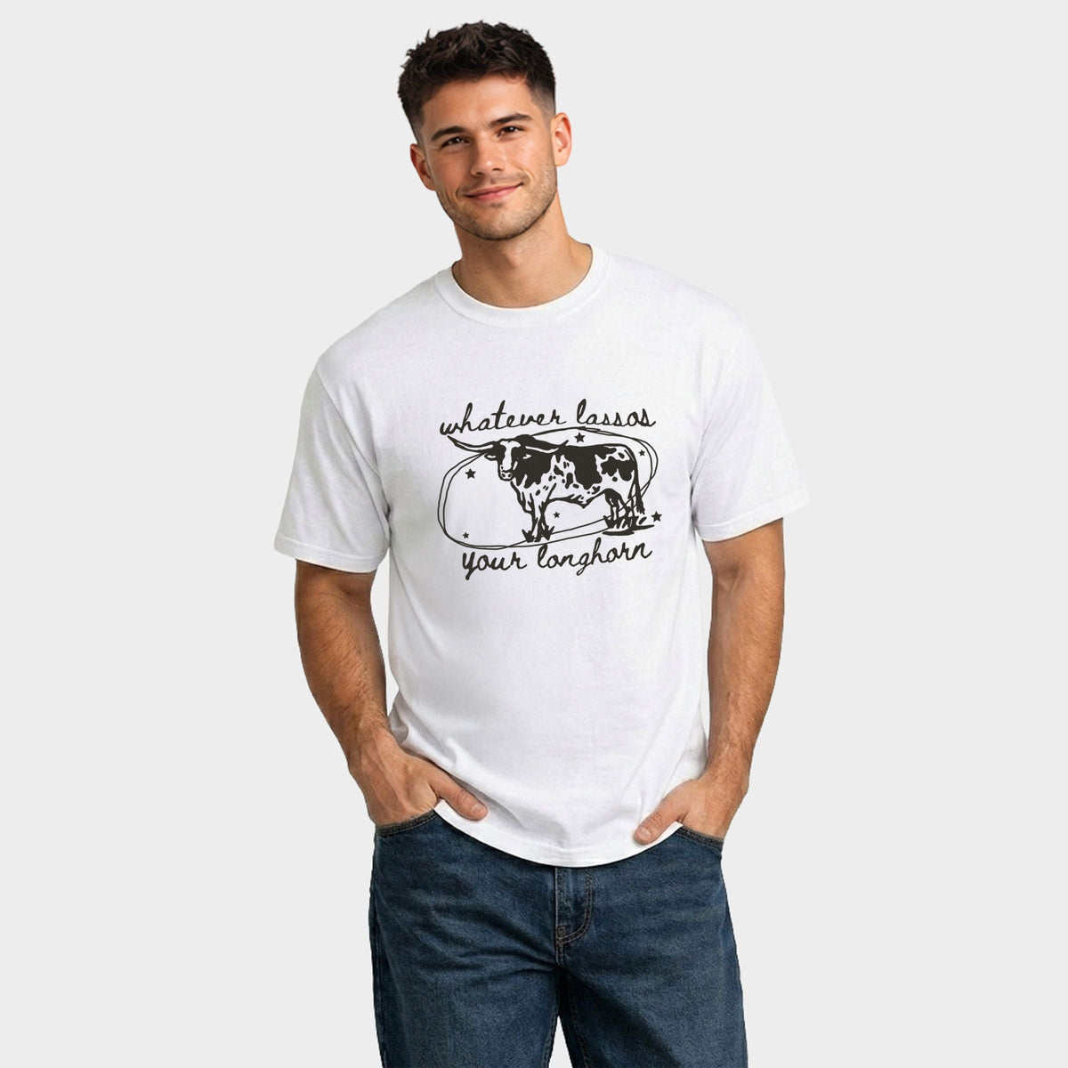 Whatever Lassos Your Longhorn - Men's Garment Dyed Graphic T-Shirt