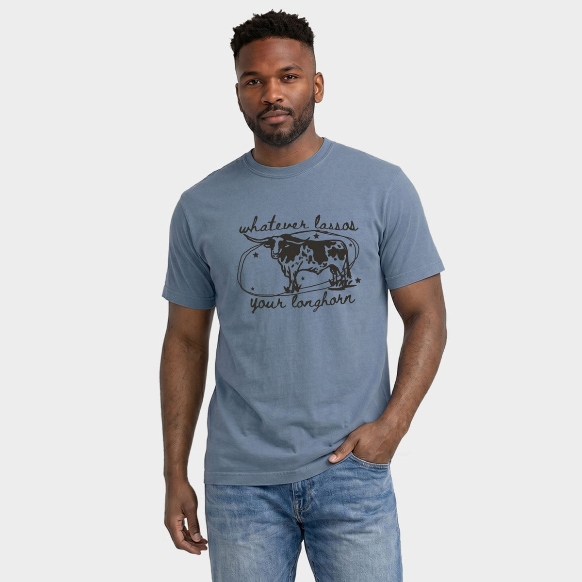 Whatever Lassos Your Longhorn - Men's Garment Dyed Graphic T-Shirt