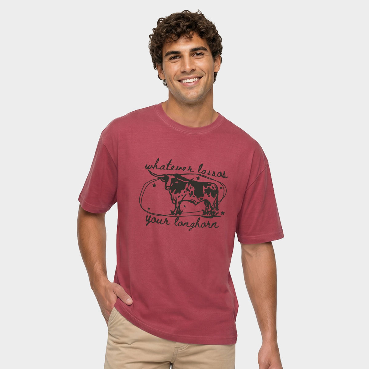 Whatever Lassos Your Longhorn - Men's Garment Dyed Graphic T-Shirt