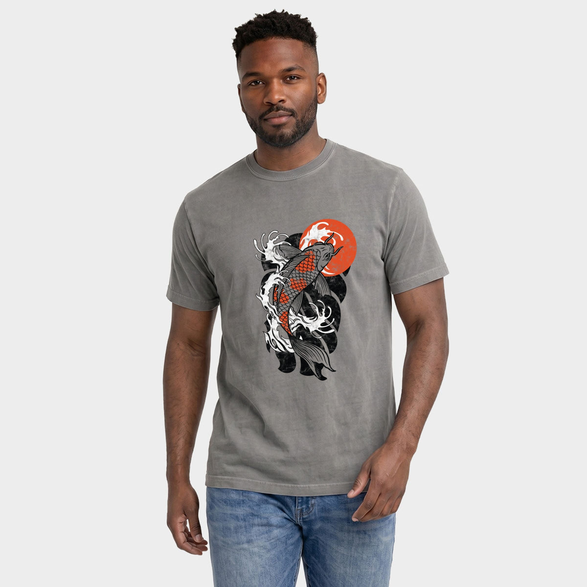 Koi Splash Distressed - Men's Garment Dyed Graphic T-Shirt