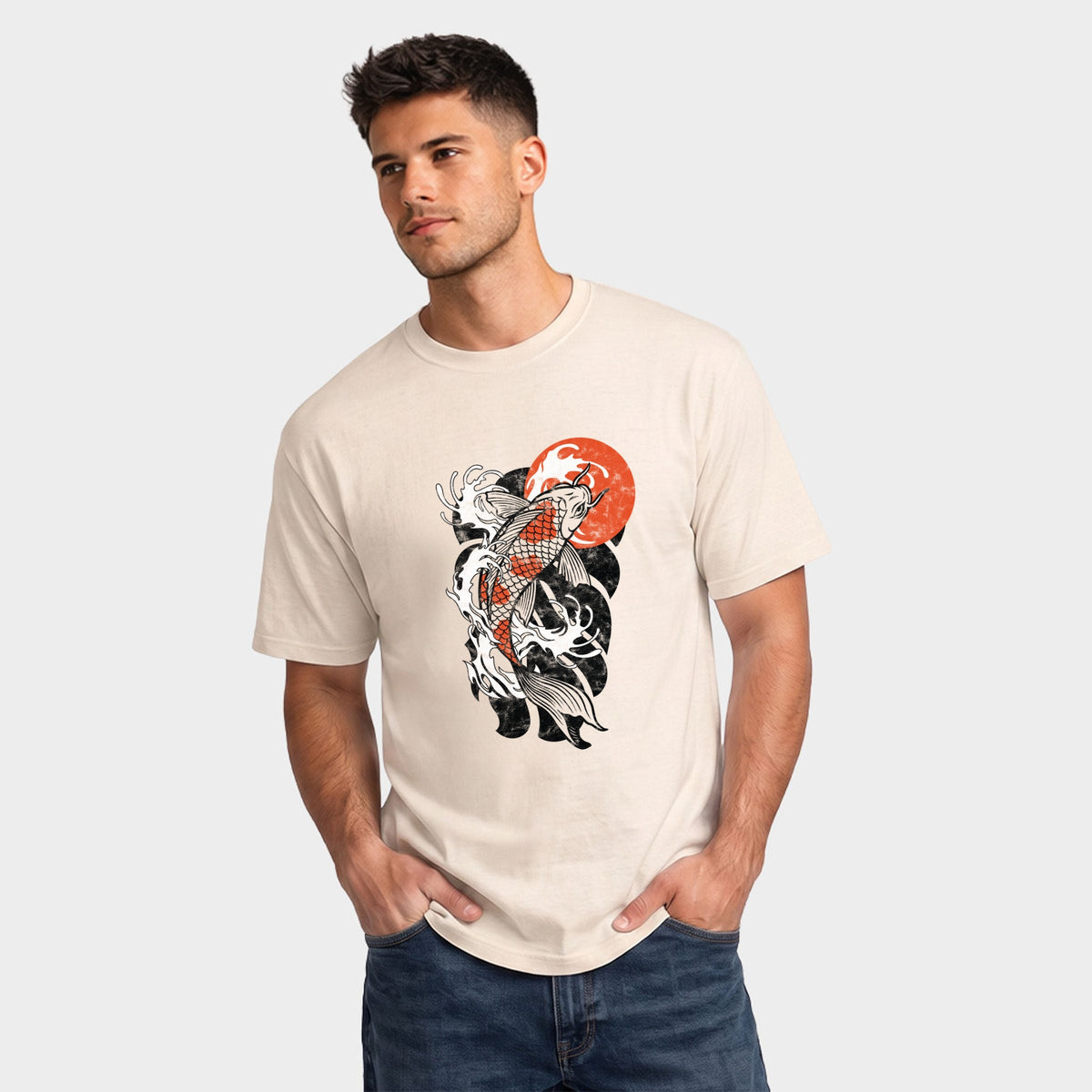 Koi Splash Distressed - Men's Garment Dyed Graphic T-Shirt