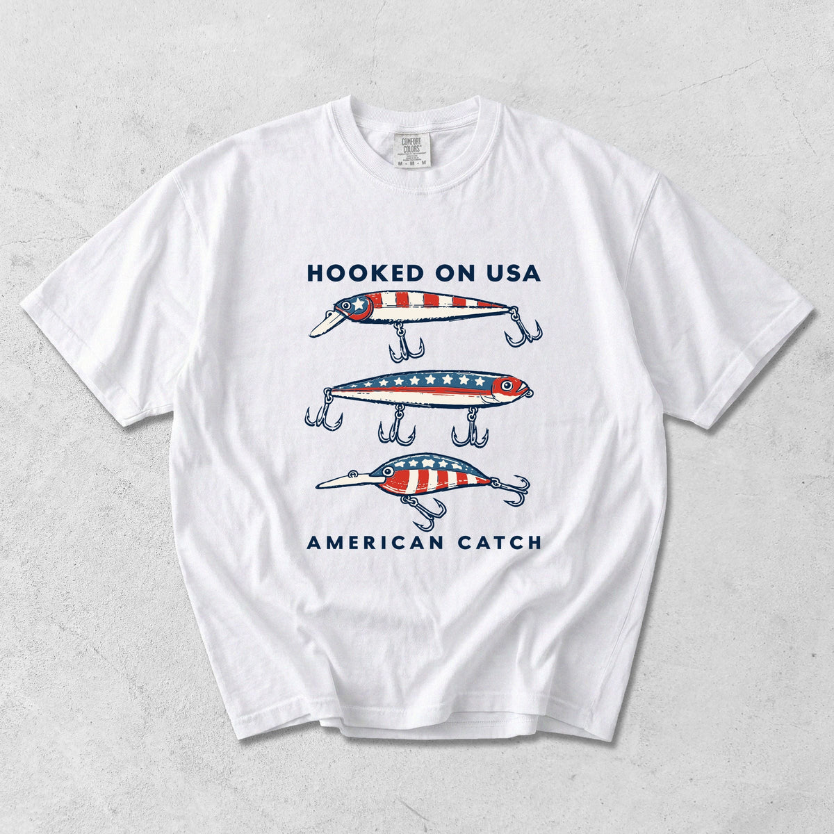 Hooked On USA - Men's Garment Dyed Graphic T-Shirt