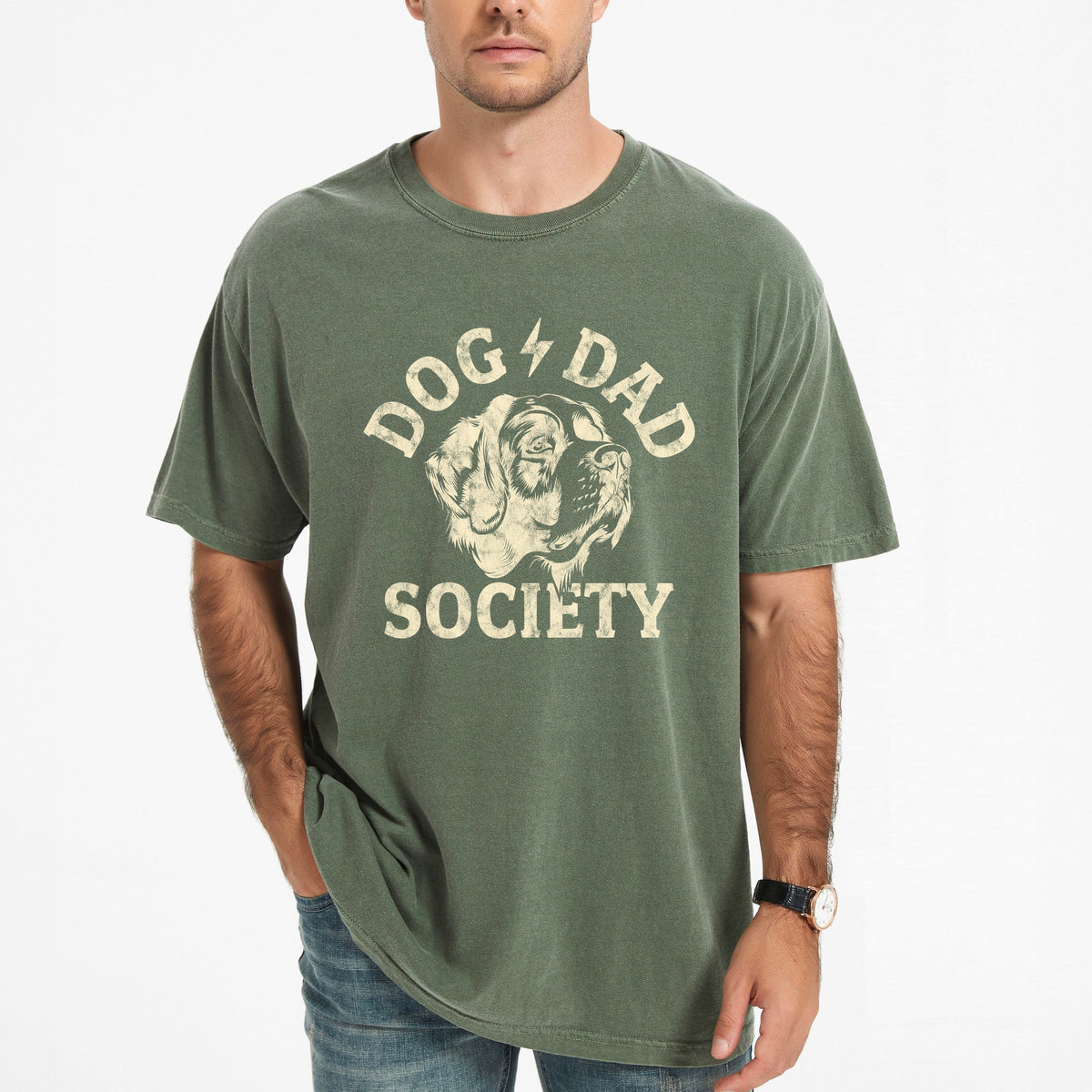Dog Dad Society Distressed - Men's Garment Dyed Graphic T-Shirt