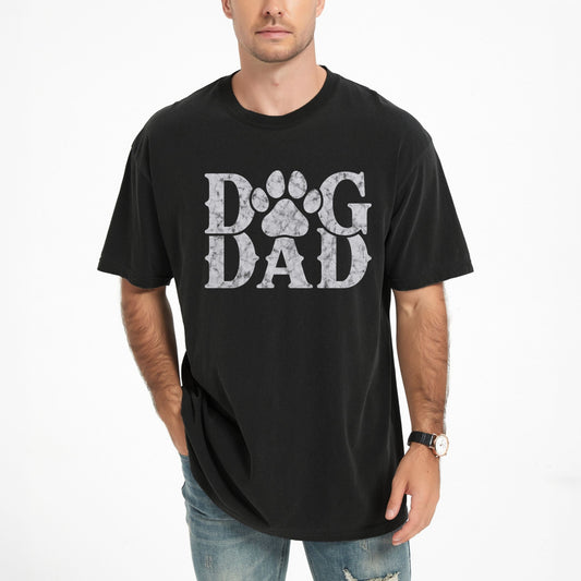Dog Dad Paw Distressed - Men's Garment Dyed Graphic T-Shirt