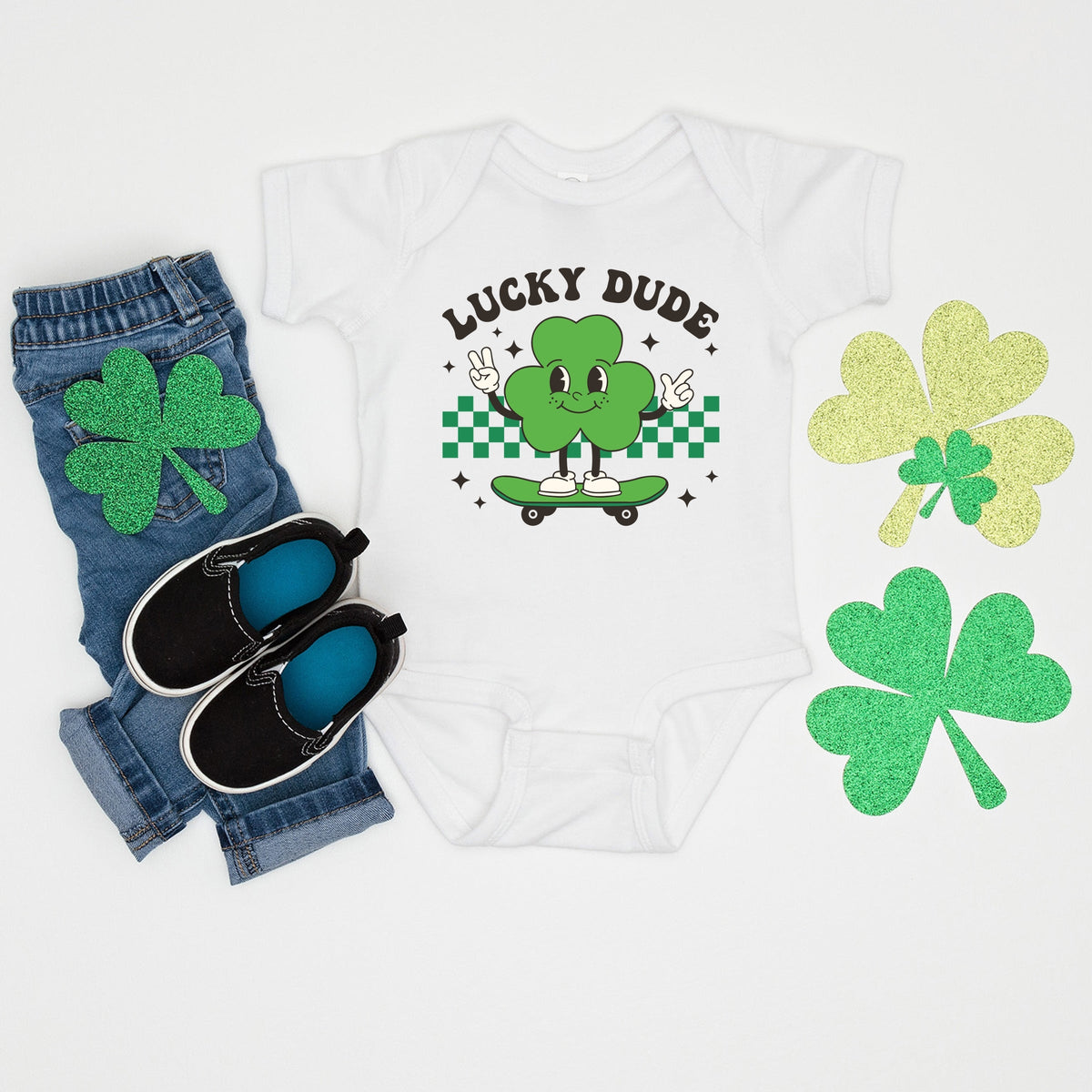 Lucky Dude Skateboard - Baby Short Sleeve Graphic Bodysuit