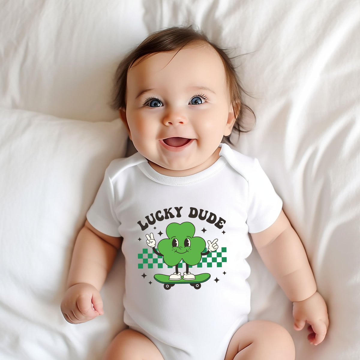 Lucky Dude Skateboard - Baby Short Sleeve Graphic Bodysuit