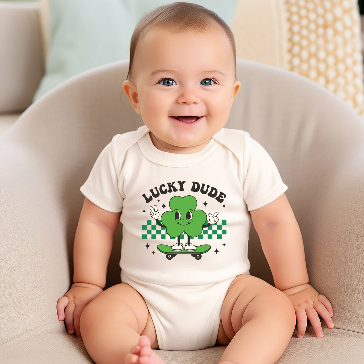 Lucky Dude Skateboard - Baby Short Sleeve Graphic Bodysuit