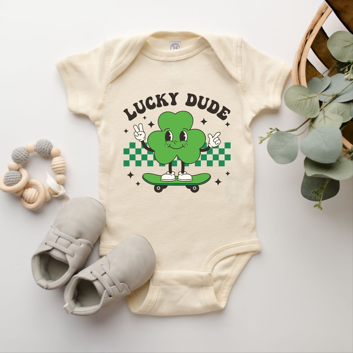 Lucky Dude Skateboard - Baby Short Sleeve Graphic Bodysuit