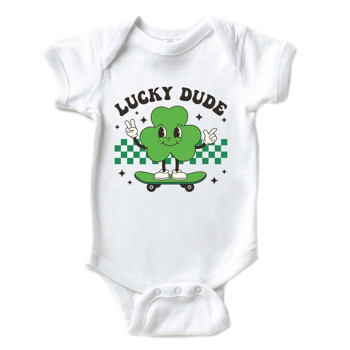 Lucky Dude Skateboard - Baby Short Sleeve Graphic Bodysuit