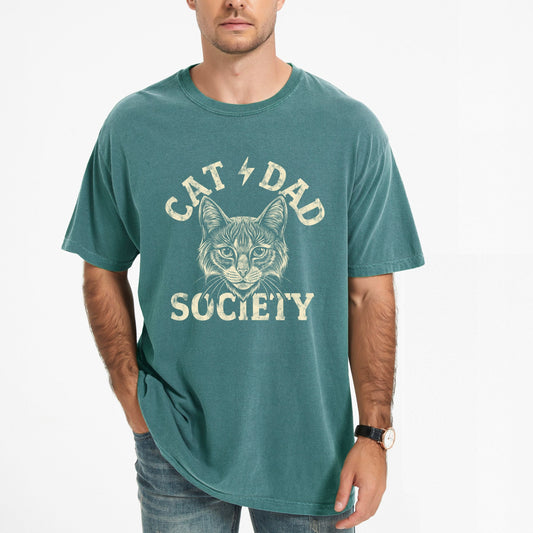 Cat Dad Society Distressed  - Men's Garment Dyed Graphic T-Shirt