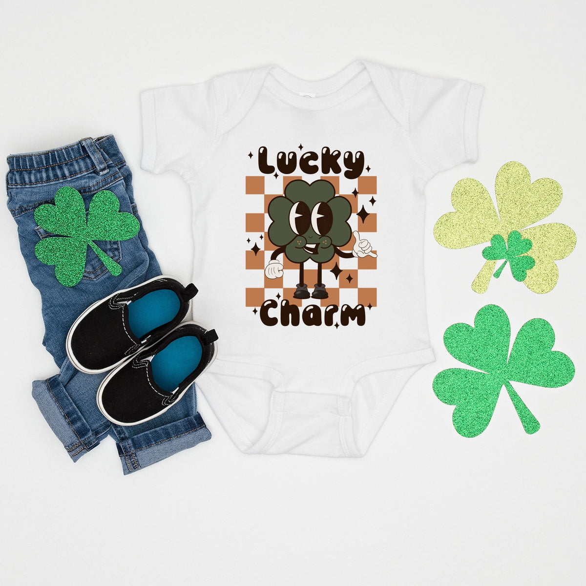 Lucky Charm Checkered - Baby Short Sleeve Graphic Bodysuit