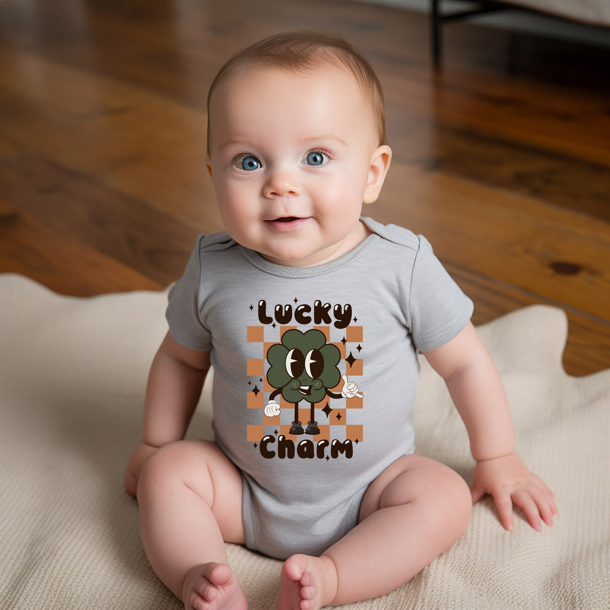 Lucky Charm Checkered - Baby Short Sleeve Graphic Bodysuit