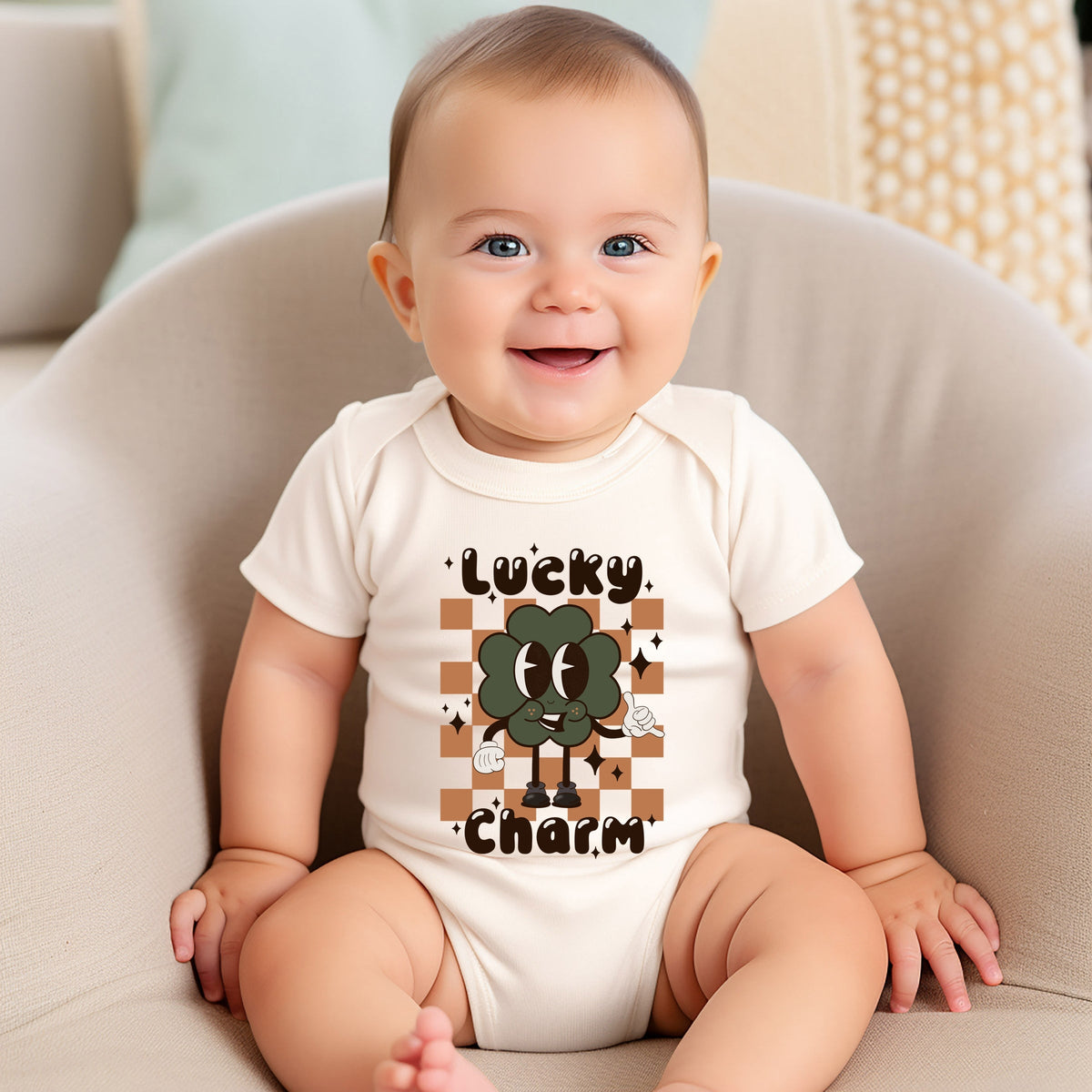 Lucky Charm Checkered - Baby Short Sleeve Graphic Bodysuit