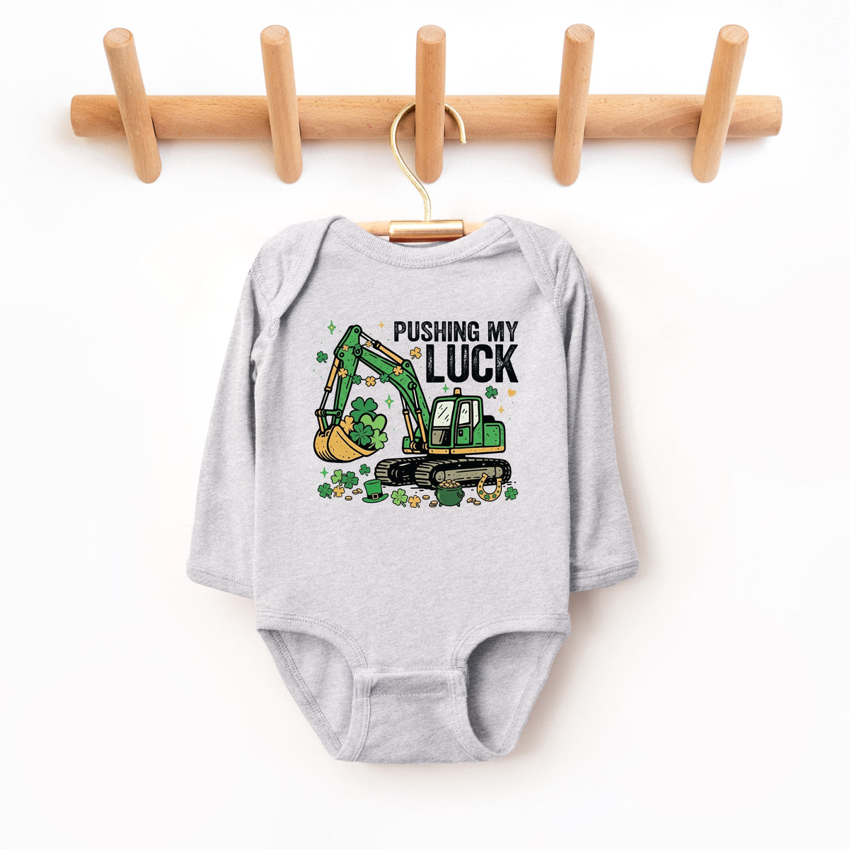 Pushing My Luck Excavator - Baby Long Sleeve Bodysuit