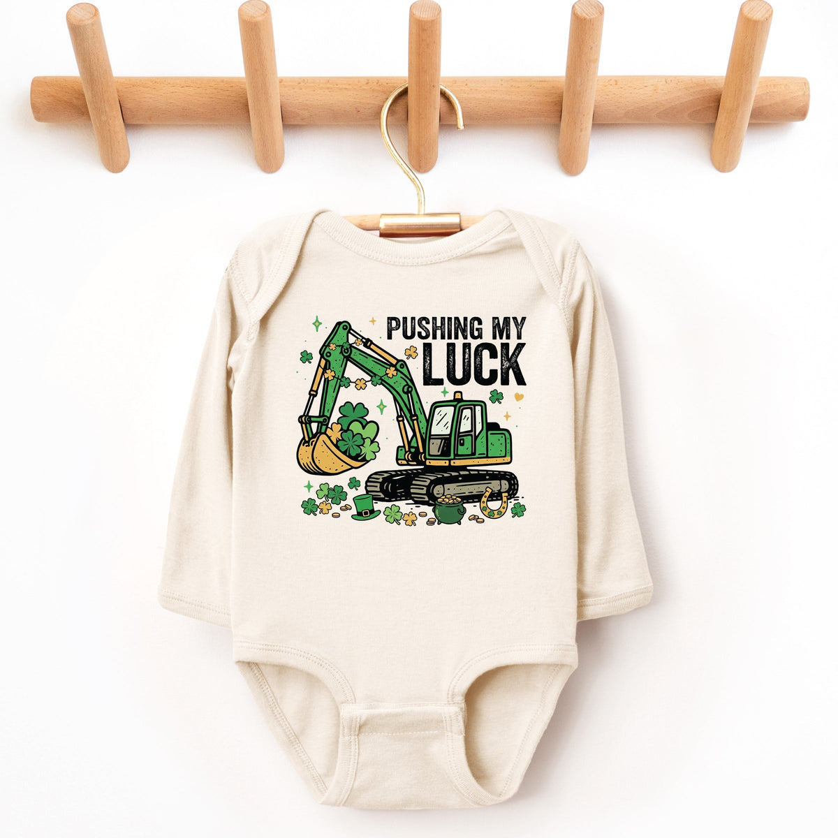 Pushing My Luck Excavator - Baby Long Sleeve Bodysuit