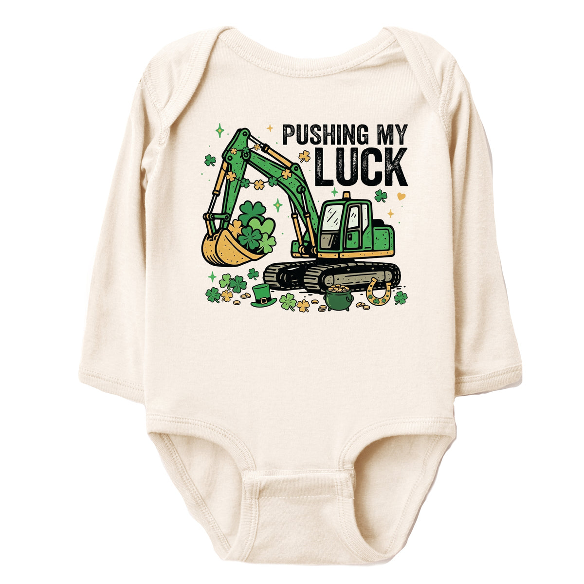 Pushing My Luck Excavator - Baby Long Sleeve Bodysuit