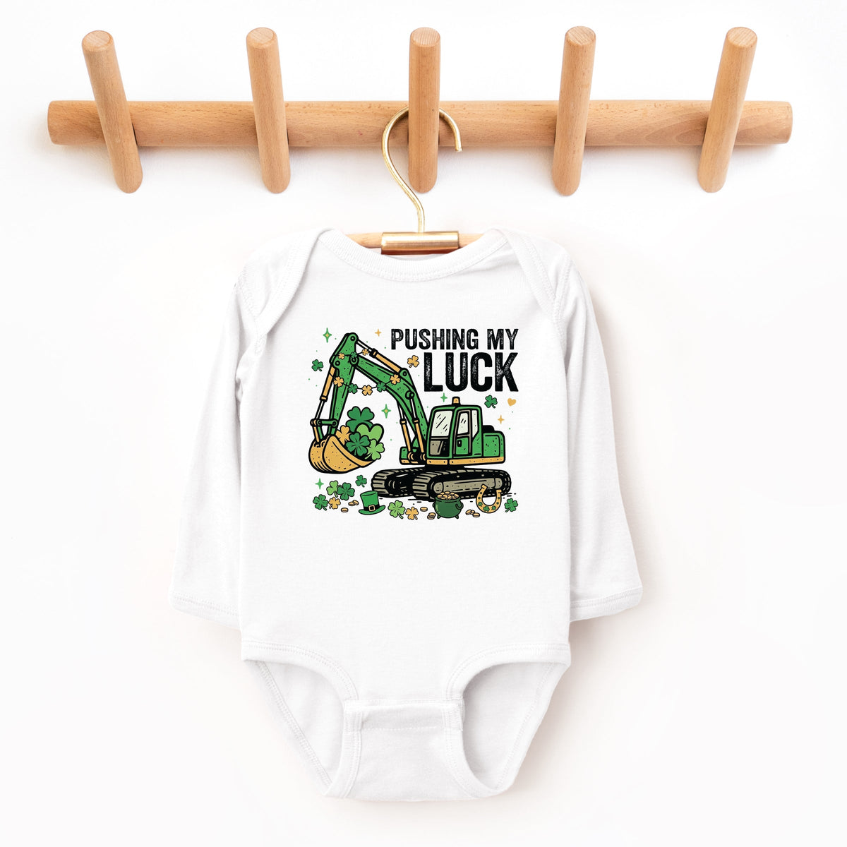 Pushing My Luck Excavator - Baby Long Sleeve Bodysuit