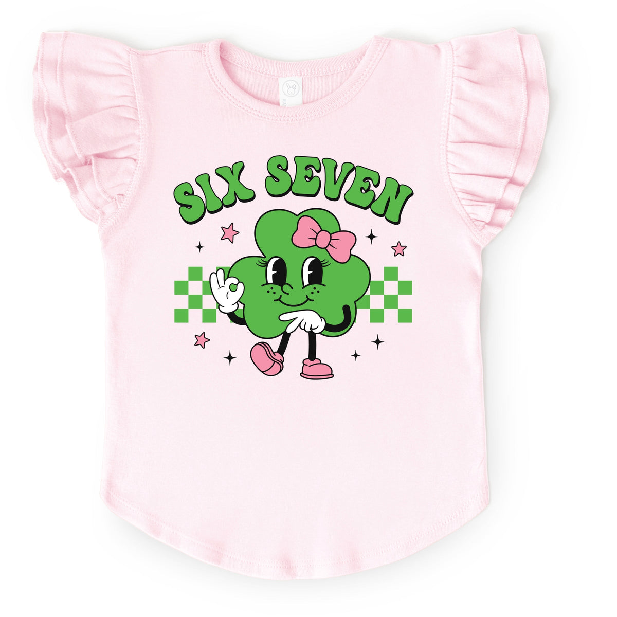 Six Seven Clover Bow - Flutter Sleeve Graphic T-Shirt
