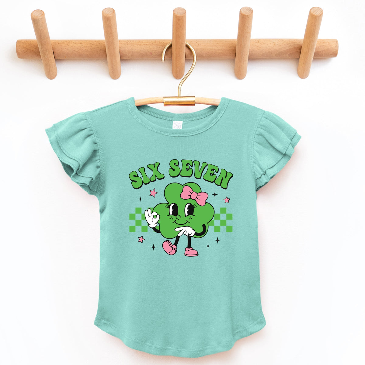 Six Seven Clover Bow - Flutter Sleeve Graphic T-Shirt