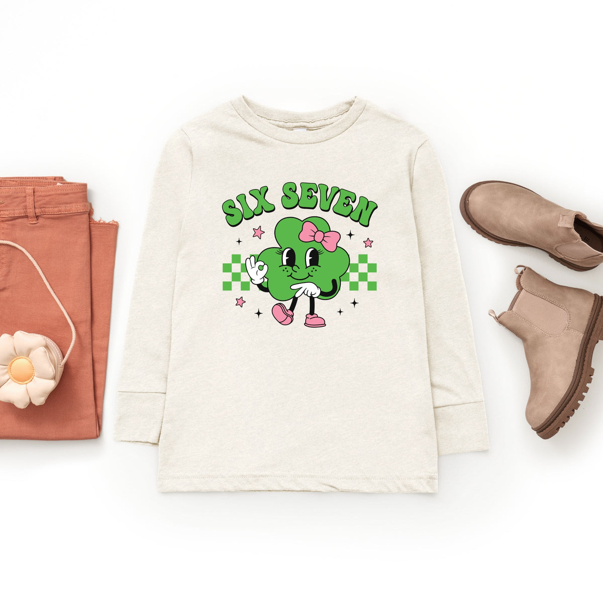 Six Seven Clover Bow - Youth Long Sleeve Graphic T-Shirt