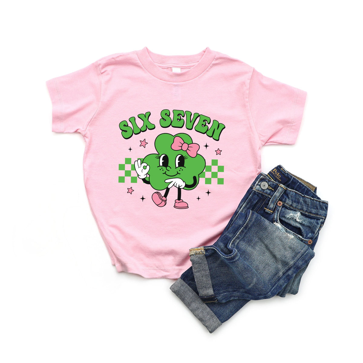 Six Seven Clover Bow - Toddler Short Sleeve Graphic T-Shirt