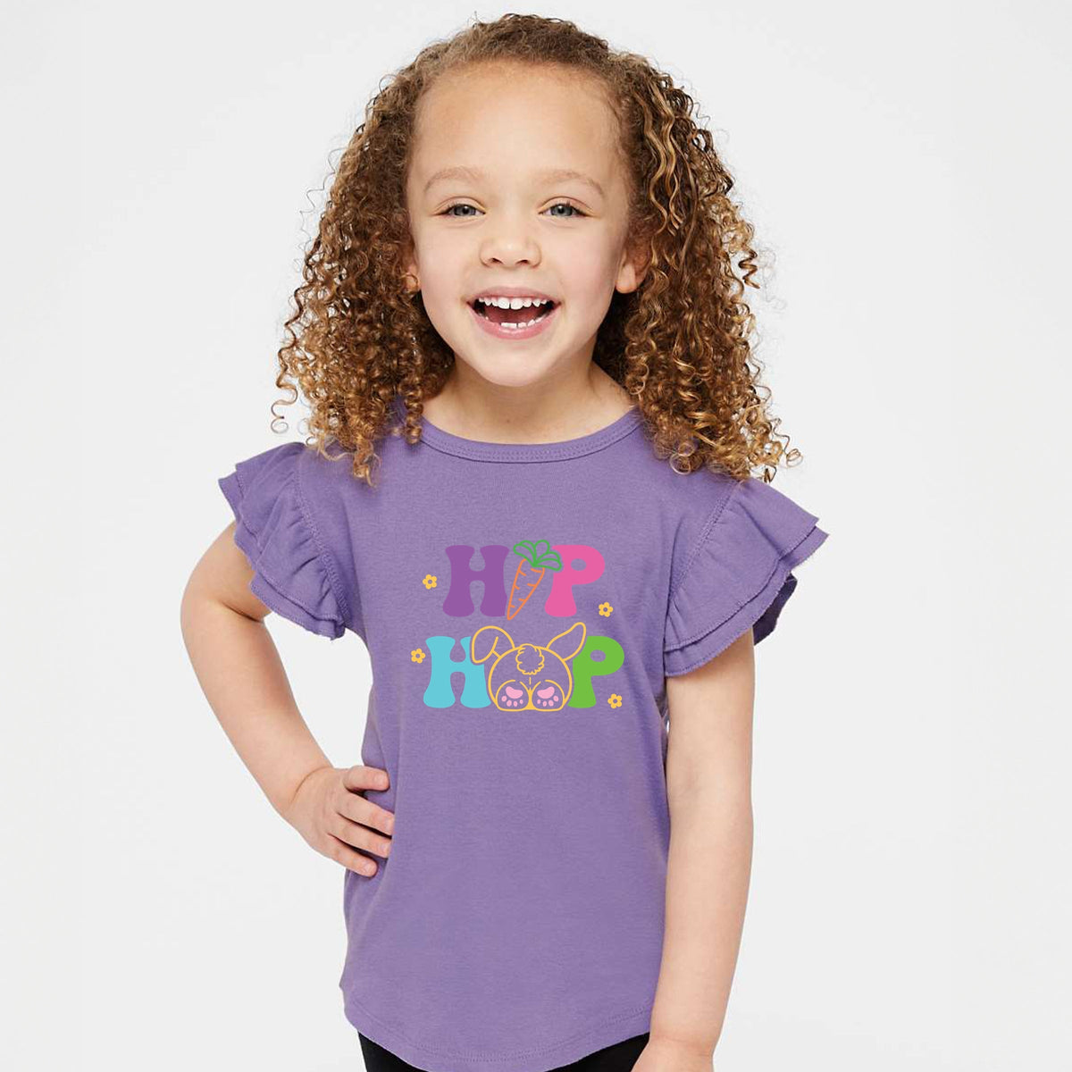Hip Hop Bunny Bottom - Flutter Sleeve Graphic T-Shirt