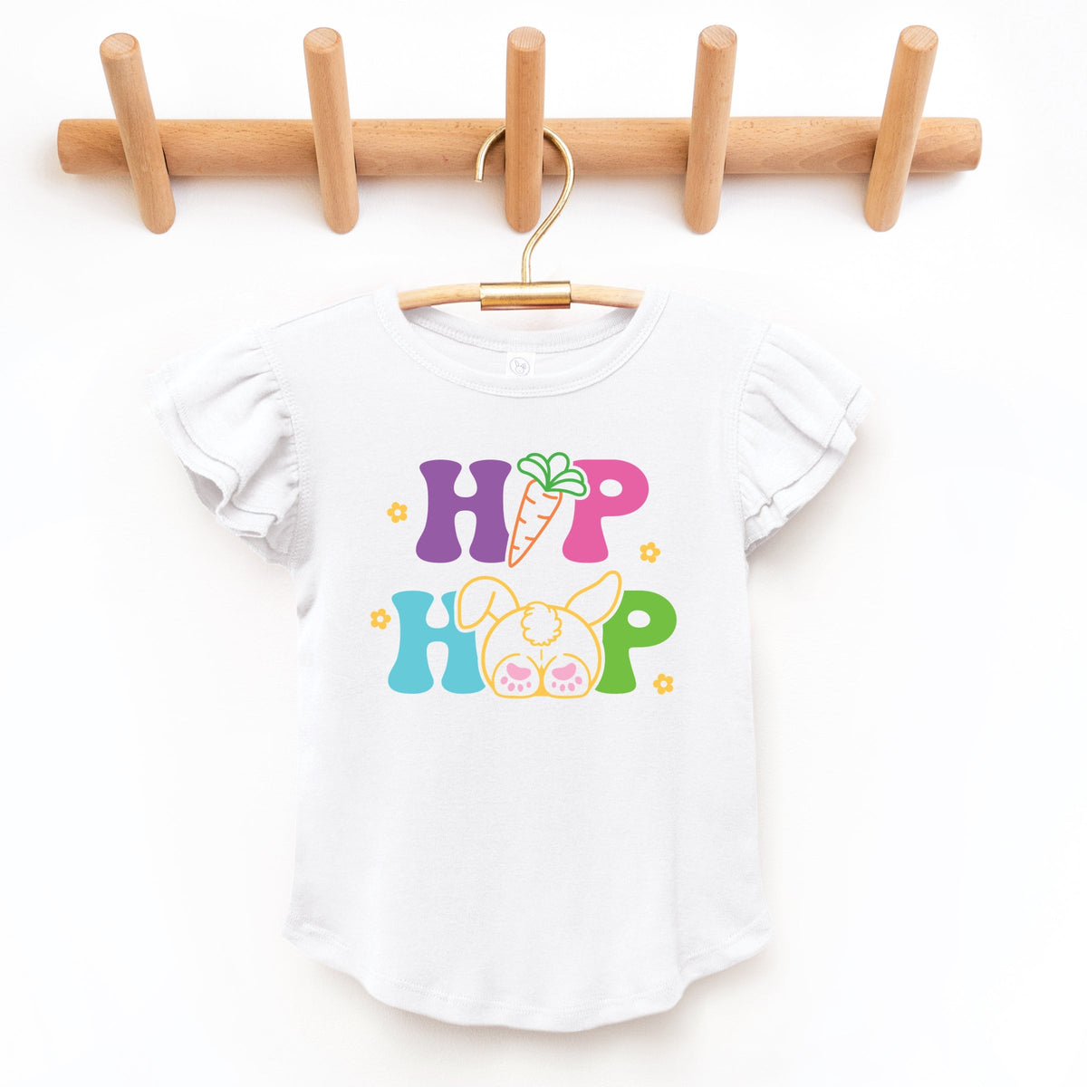 Hip Hop Bunny Bottom - Flutter Sleeve Graphic T-Shirt
