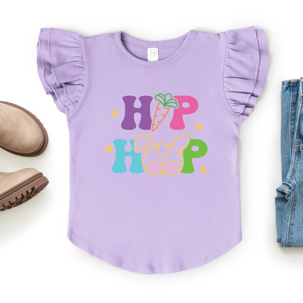 Hip Hop Bunny Bottom - Flutter Sleeve Graphic T-Shirt