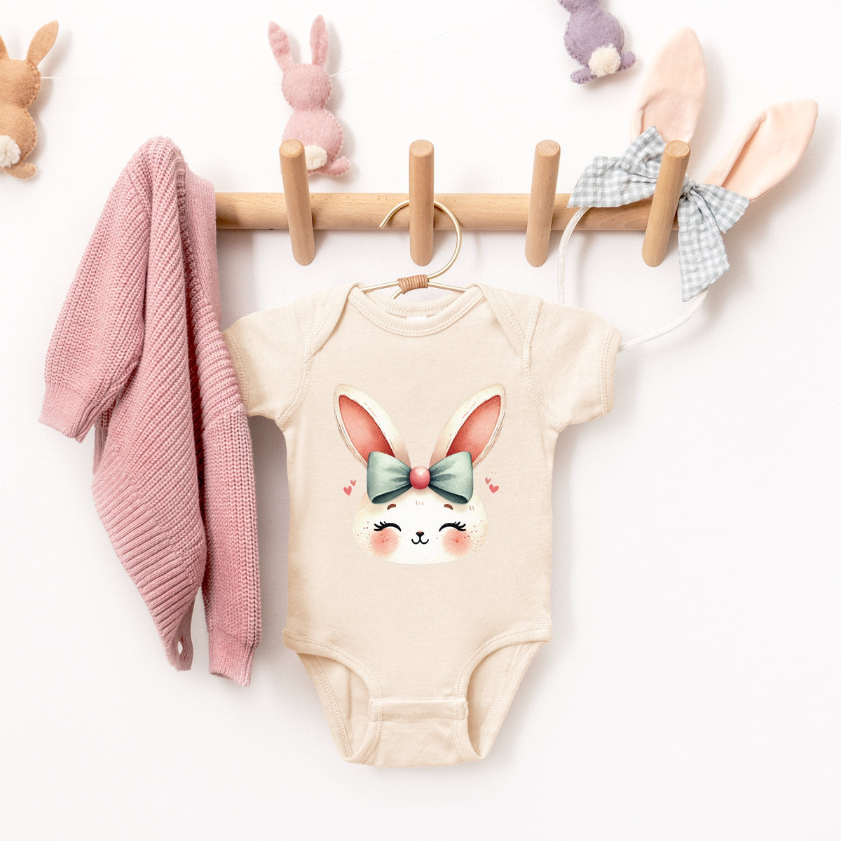 Watercolor Bunny Face - Baby Short Sleeve Graphic Bodysuit