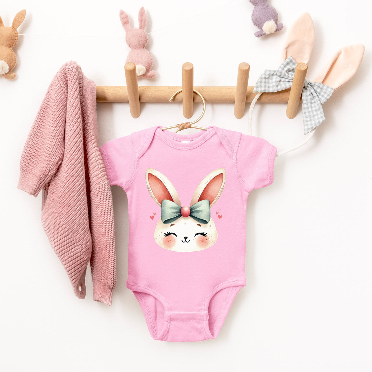 Watercolor Bunny Face - Baby Short Sleeve Graphic Bodysuit
