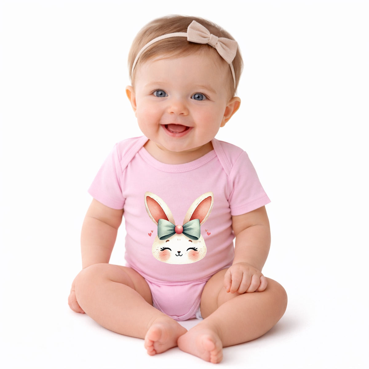 Watercolor Bunny Face - Baby Short Sleeve Graphic Bodysuit