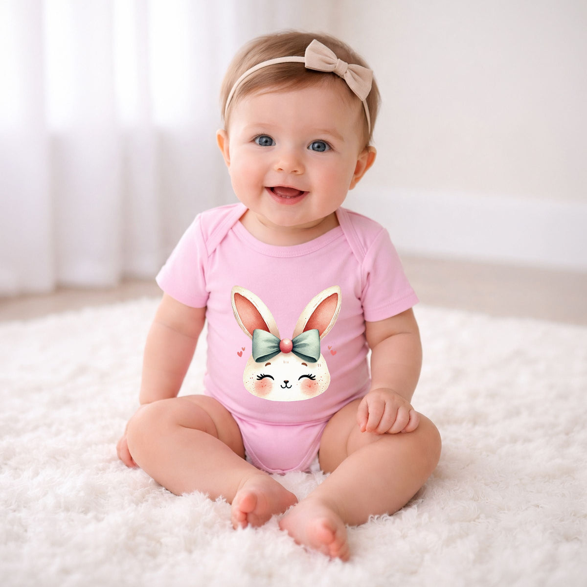 Watercolor Bunny Face - Baby Short Sleeve Graphic Bodysuit