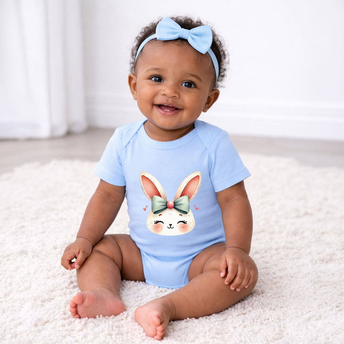 Watercolor Bunny Face - Baby Short Sleeve Graphic Bodysuit