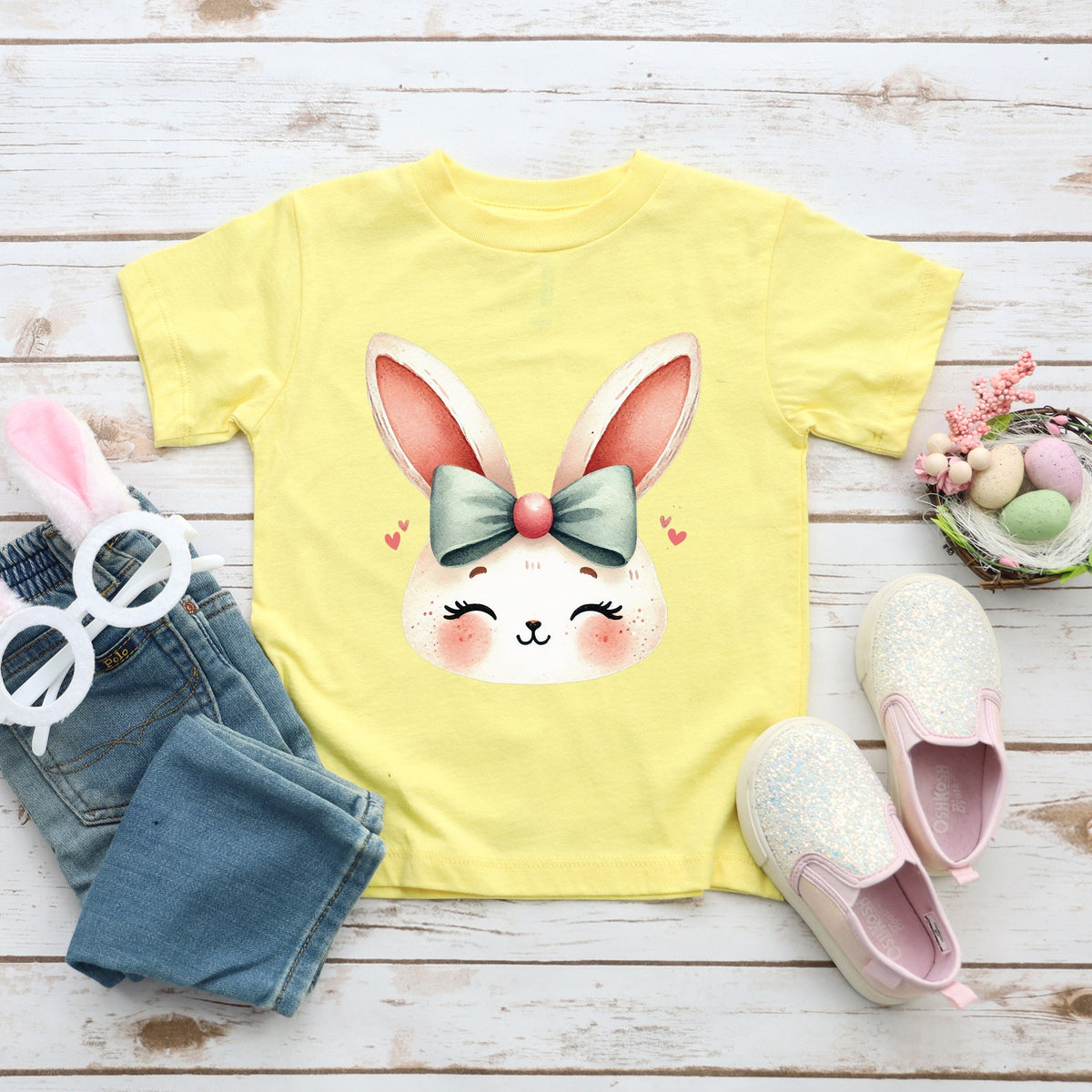 Watercolor Bunny Face - Toddler Short Sleeve Graphic T-Shirt