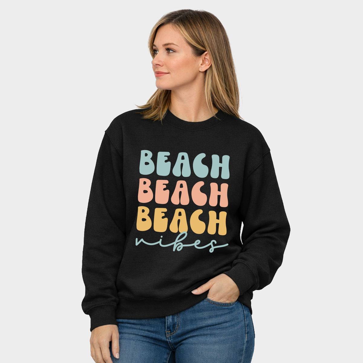 Beach Vibes Stacked - Women's Graphic Sweatshirt