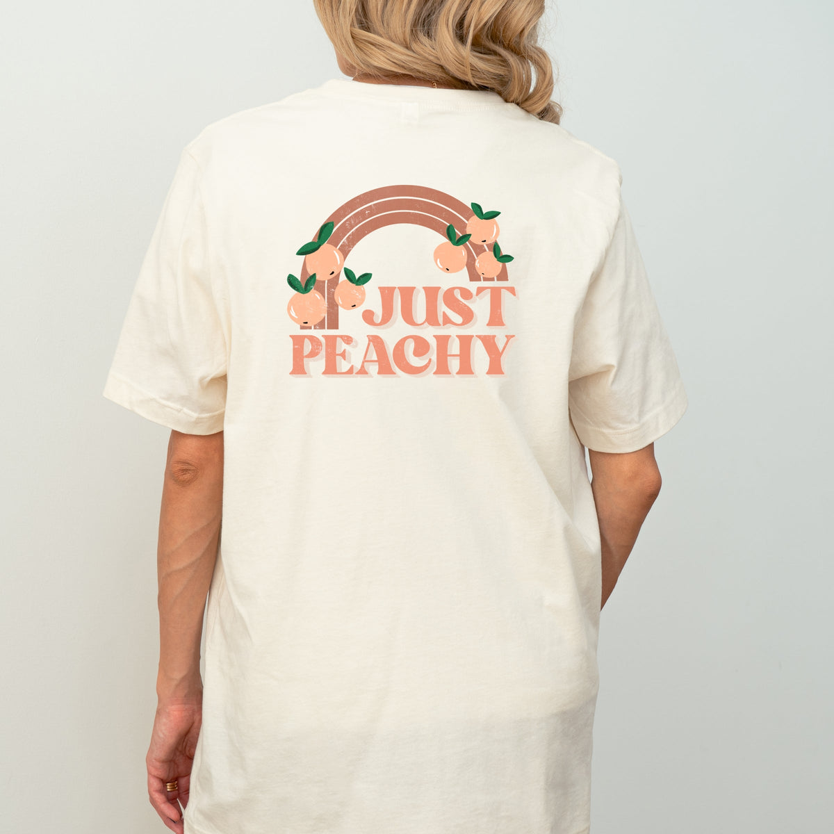 Just Peachy Rainbow Front and Back Design - Women's Short Sleeve Graphic T-Shirt