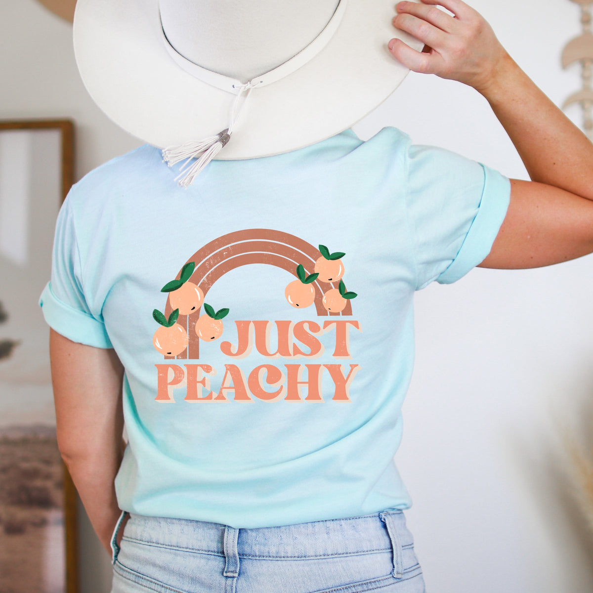 Just Peachy Rainbow Front and Back Design - Women's Short Sleeve Graphic T-Shirt