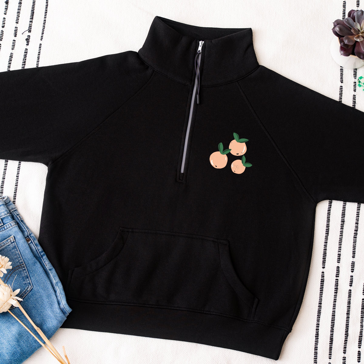 Just Peachy Rainbow Front and Back Design - Women's Quarter Zip Fleece Graphic Sweatshirt