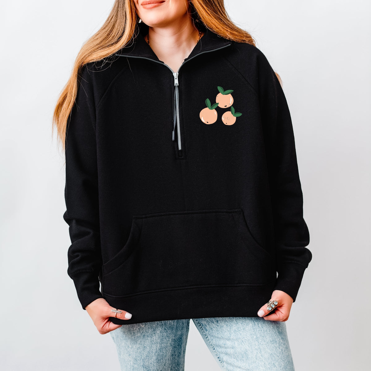 Just Peachy Rainbow Front and Back Design - Women's Quarter Zip Fleece Graphic Sweatshirt