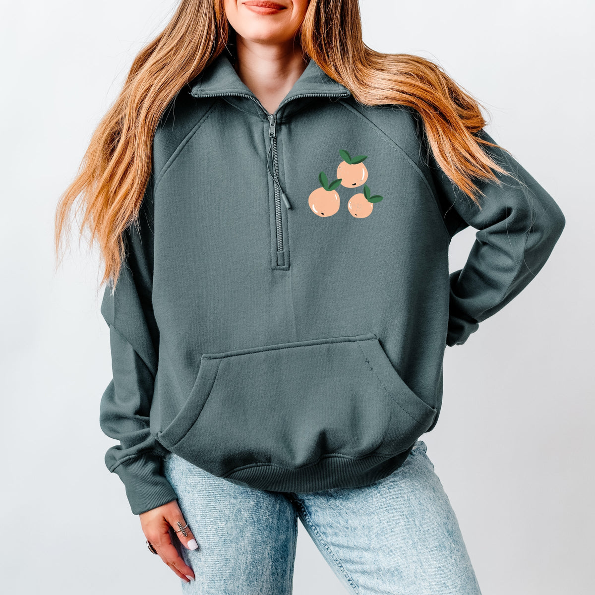 Just Peachy Rainbow Front and Back Design - Women's Quarter Zip Fleece Graphic Sweatshirt