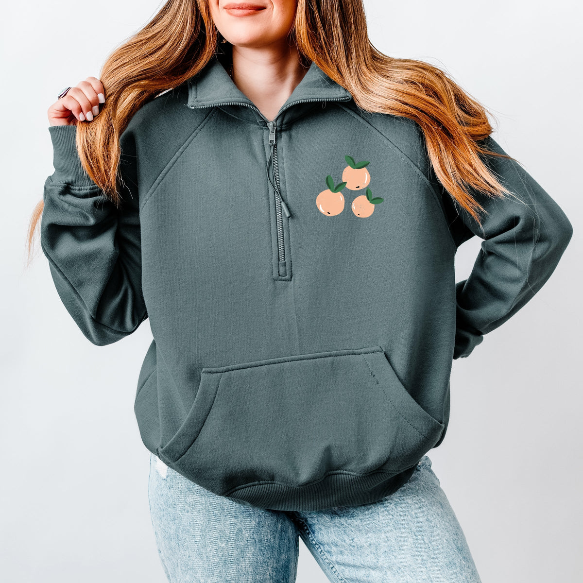 Just Peachy Rainbow Front and Back Design - Women's Quarter Zip Fleece Graphic Sweatshirt