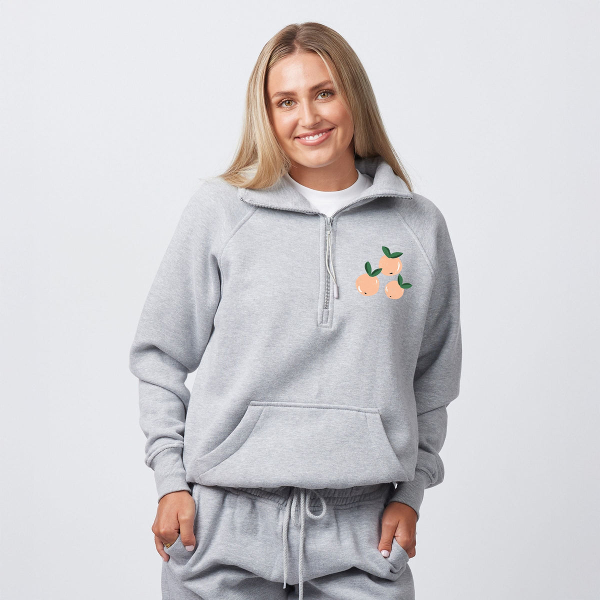 Just Peachy Rainbow Front and Back Design - Women's Quarter Zip Fleece Graphic Sweatshirt