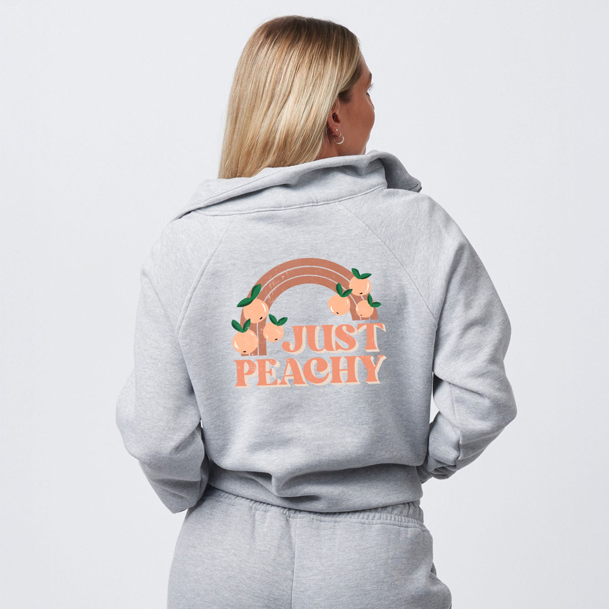 Just Peachy Rainbow Front and Back Design - Women's Quarter Zip Fleece Graphic Sweatshirt