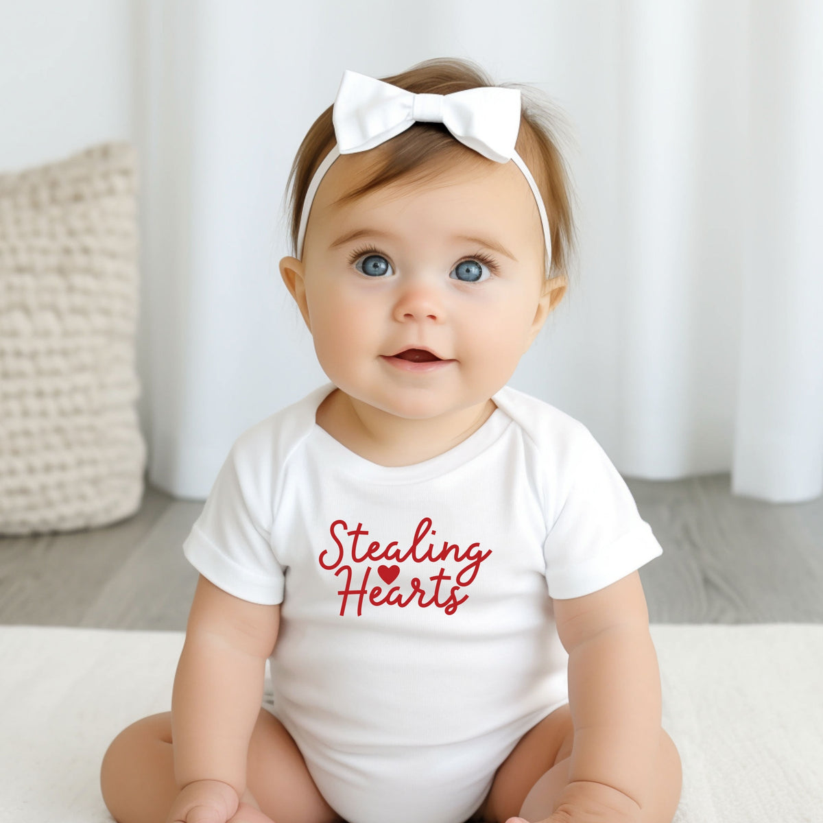 Stealing Hearts Cursive - Baby Short Sleeve Graphic Bodysuit