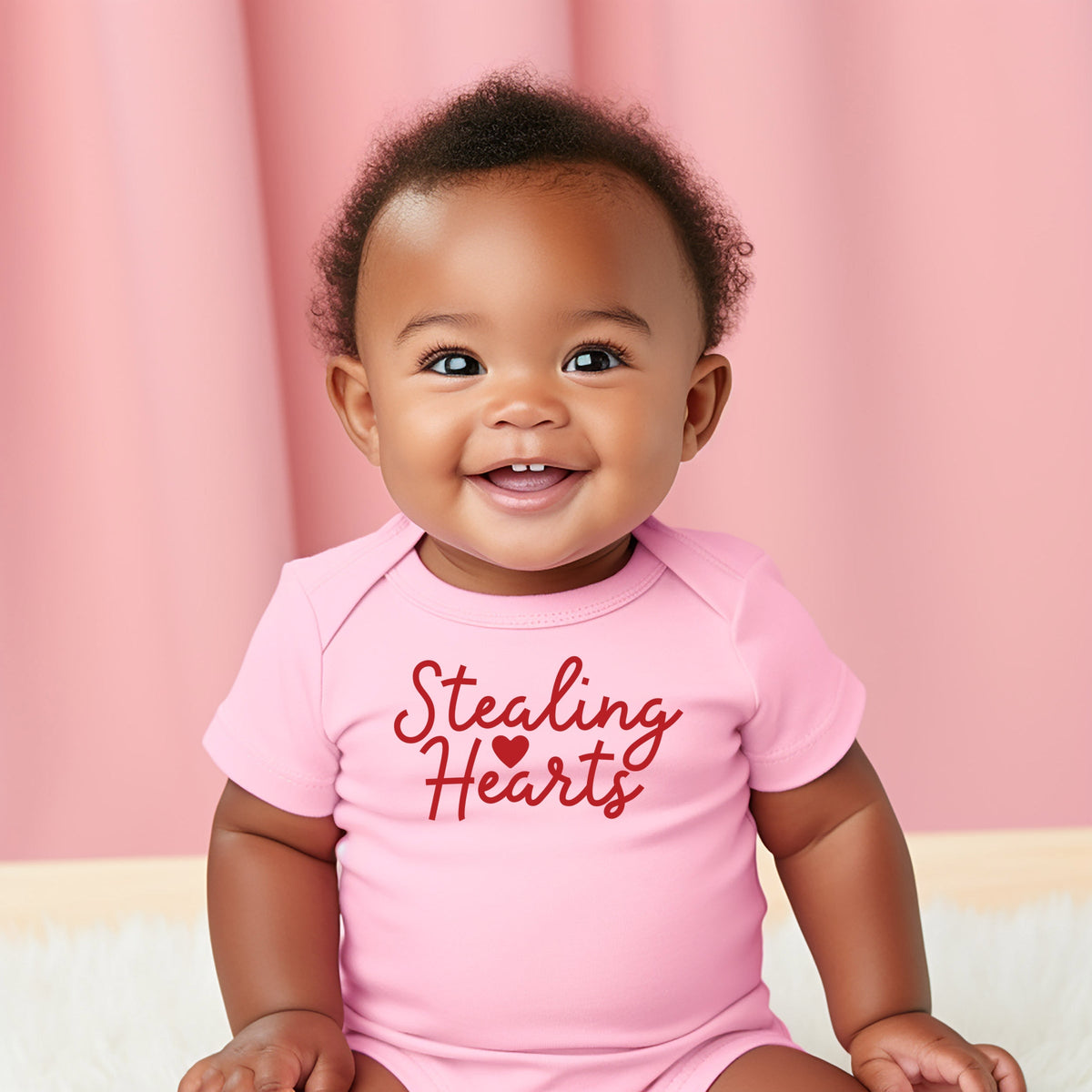 Stealing Hearts Cursive - Baby Short Sleeve Graphic Bodysuit