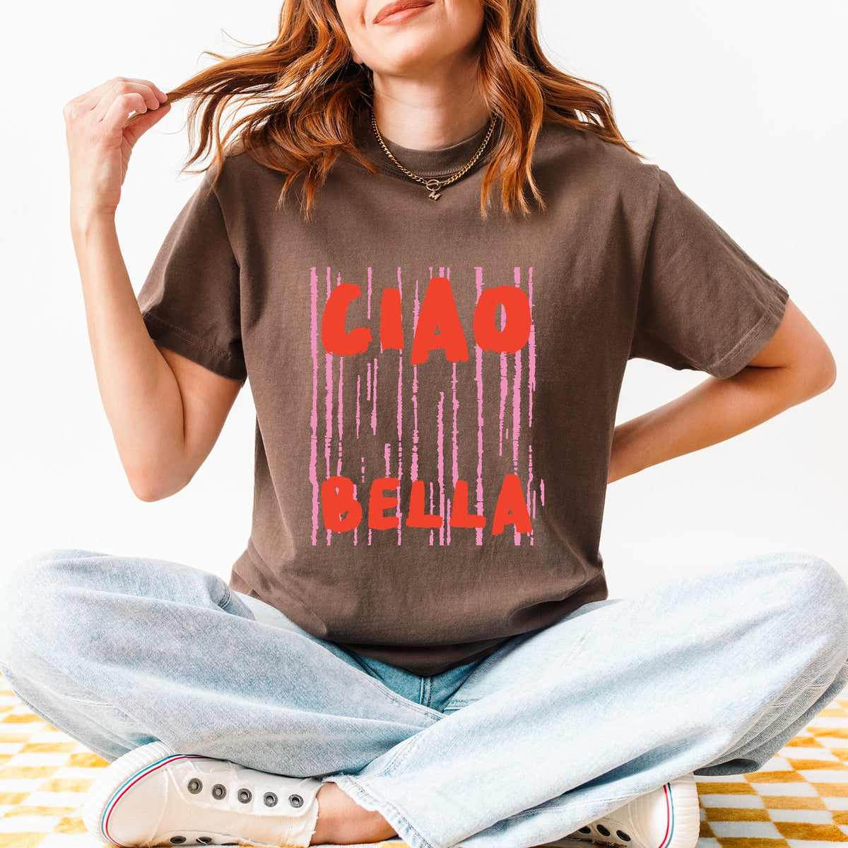 Ciao Bella Stripes - Women's Garment Dyed Graphic T-Shirt
