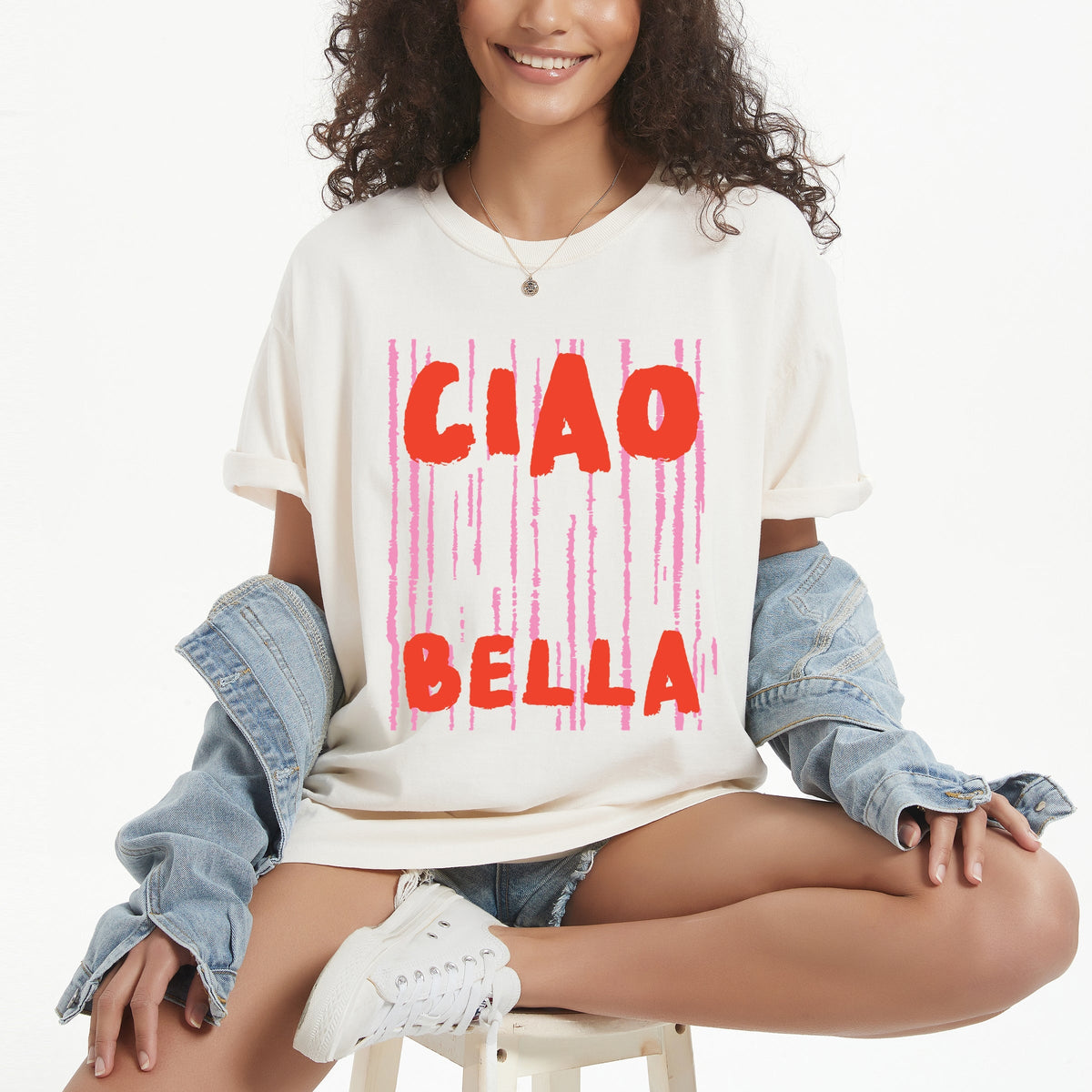 Ciao Bella Stripes - Women's Garment Dyed Graphic T-Shirt